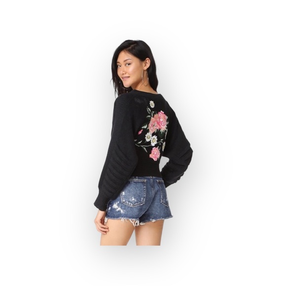 new Wildfox 𑁍 Secret Garden Embroidered Sweater 𑁍 Black + Floral Embroidery 𑁍 - Picture 15 of 16